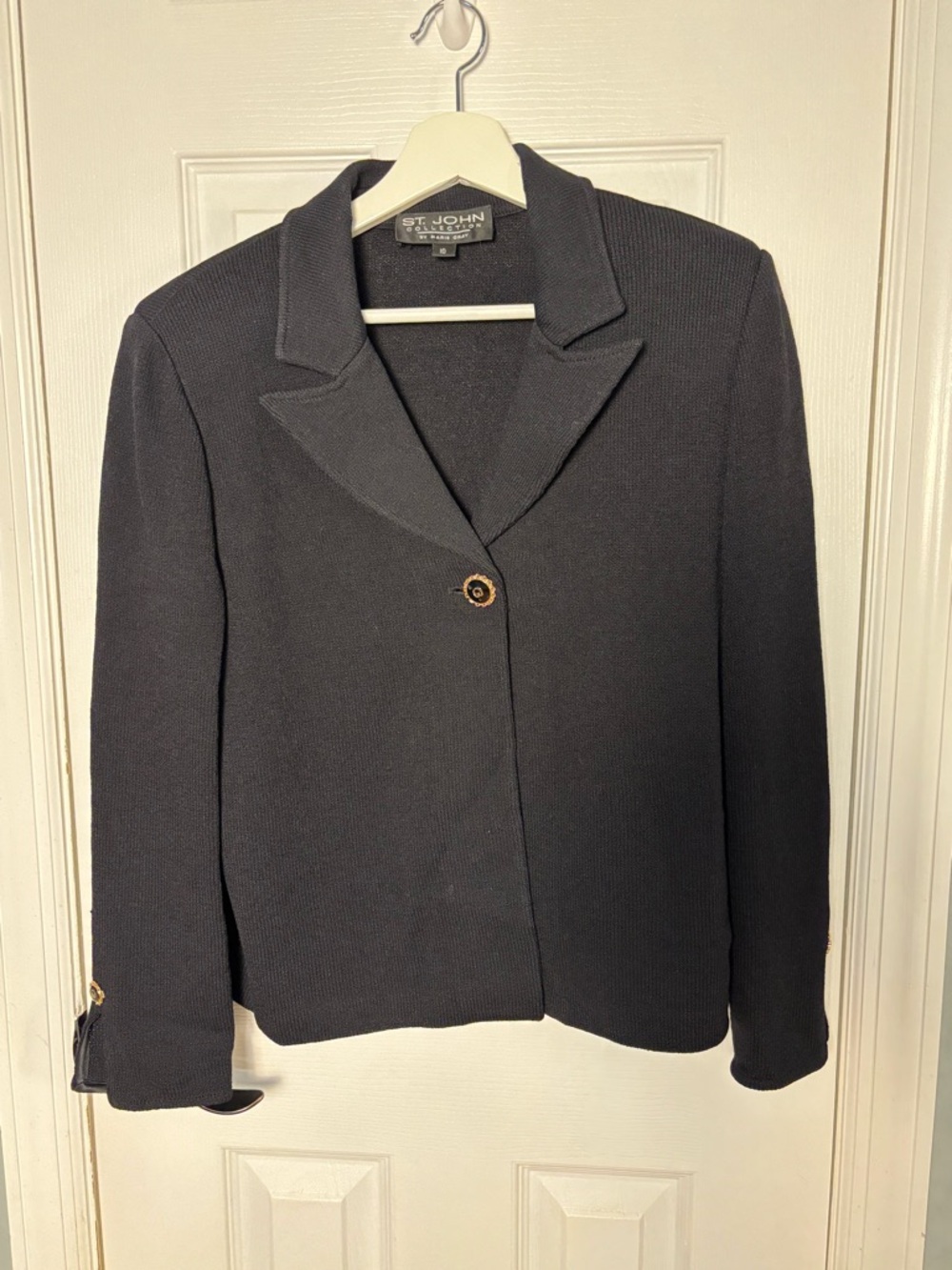 Vintage St. John Collection Marie Gray Black Knit Blazer Size 10